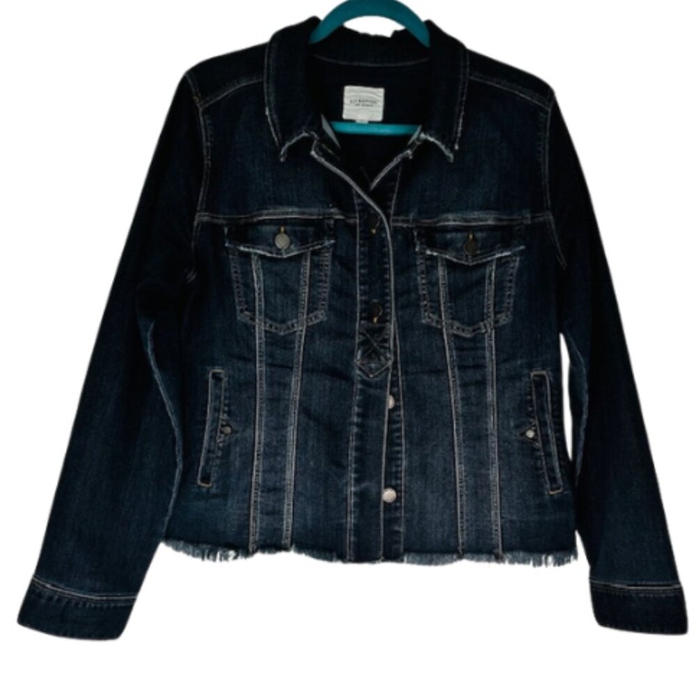 Liverpool Los Angeles Dark Denim Jean Jacket Frayed Hem Size Large